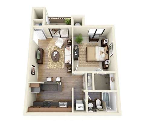 Floor plan for 1 bed, 1 bath, 694 sqft